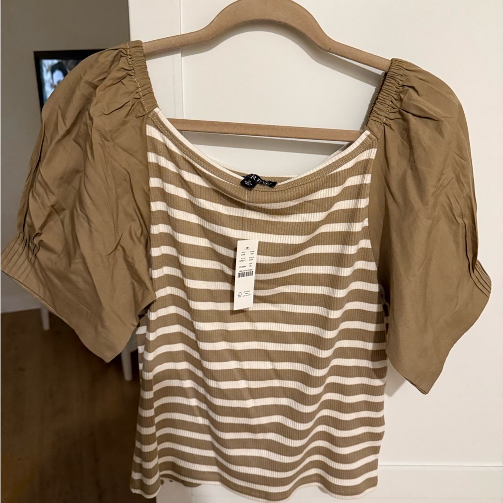J Crew Striped Tan and White Women's Top